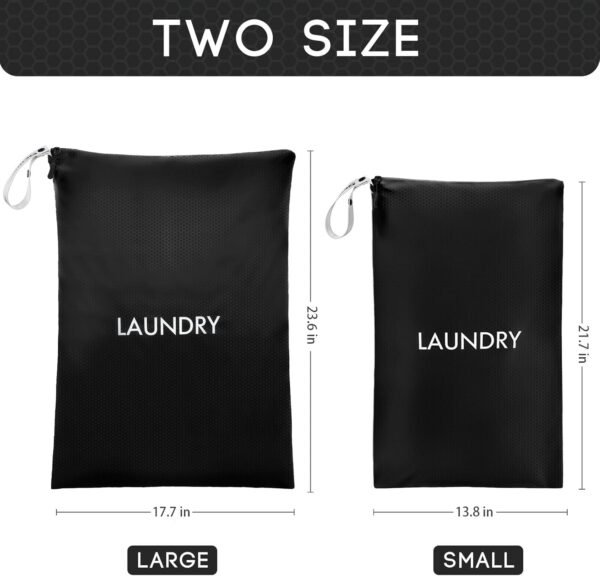 Travel Laundry Bag (2 Pcs - Large + Small) - Foldable Waterproof Washable Wet Dry Bag for Gym, Swimming, Yoga, and Workout Perfect for Dirty Clothes, Bathing Suits, Travel Accessories Black - Image 2