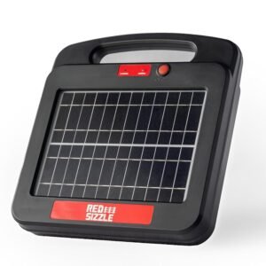 Solar Electric Fence Charger for Day and Night Protection | Red Sizzle 2S | Solar Powered Electric Fence Energizer Powers up to 1.8 Miles of Fence | 0.45 Joules