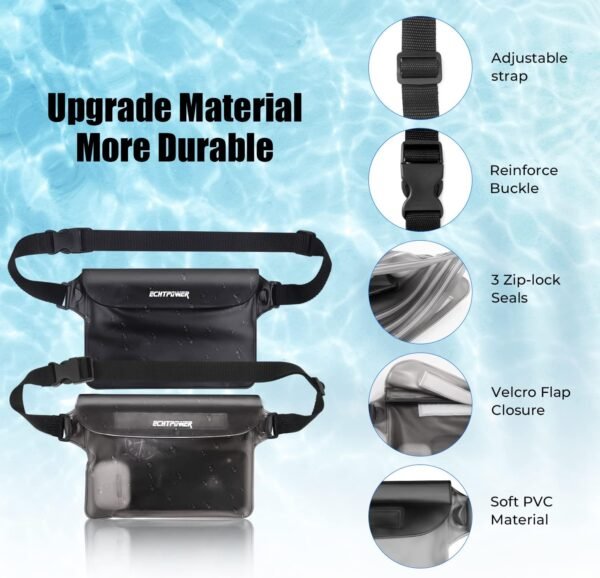 ECHTPower 2-Pack Waterproof Pouch Bag, Waterproof Fanny Pack, Waterproof Dry Bag with Adjustable Waist Strap for Beach Swimming Kayaking Floating Boating - Image 6