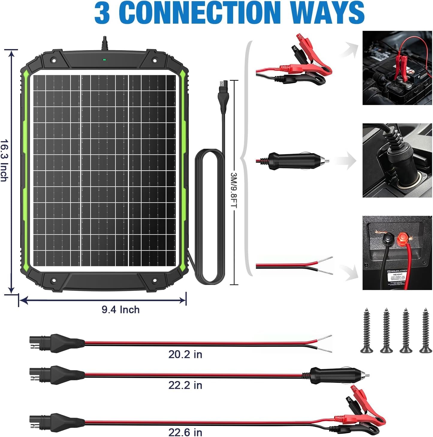 25W 12V Solar Powered Battery Charger & Maintainer, Built-in Smart MPPT Charge Controller, Waterproof 25 Watt 12 Volt Solar Panel Trickle Charging Kits for Car Auto Boat RV Marine Trailer - Image 6