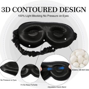 ZIMASILK Adjustable 22 Momme 100% Pure Mulberry Silk Sleep Mask, 3D Contoured Cup Eye Mask for Sleeping, Super Soft Breathable Blindfold, Perfect Blocks Light for Sleeping (Black)