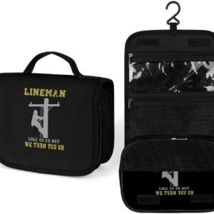 Lineman Travel Toiletry Bag Full Print Wash Makeup Bag Portable Cosmetic Organizer with Hook Handbag