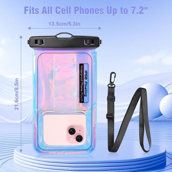 Waterproof Phone Pouch Floating - Waterproof Phone Case- Float Cell Phone Dry Bag for iPhone 15 14 13 12 11 Pro Max, Galaxy S24 S23 S22 Ultra Google, Up to 7.5" Phones -Dazzling Colorful Purple - Image 3