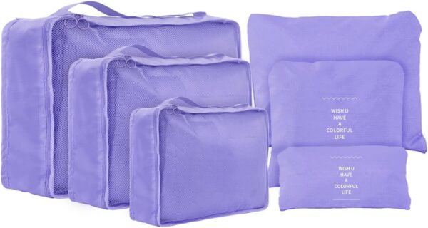 Travel Packing Cubes 6 Set, Lightweight Luggage Organizers, Essential Accessories for Clothes Shoes Electronics Cosmetics Toiletries(Light Purple)