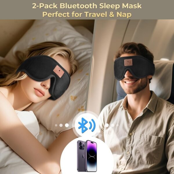 2-Pack 3D Sleep Mask with Bluetooth Headphones, Sleep Headphones, Bluetooth Sleep Eye Mask with Adjustable Hook and Loop, Ultra-Thin Stereo Speakers Perfect for Men/Women Sleeping Gifts - Image 3
