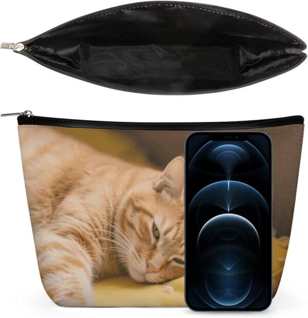 Waterproof Travel Makeup Bag Case Organizer, PU Leather Cozy Cat Cosmetic Bags, Small Toiletry Case Cute, Portable Zipper Pouch for Women Men, Travel Accessories - Image 3