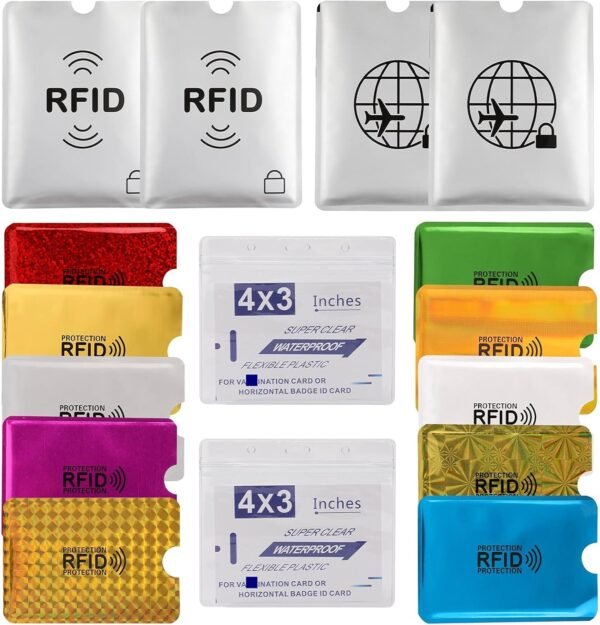 16 RFID Blocking Sleeves Set (10 Credit Card Holders & 4 Passport Protectors) Identity Theft Protection Secure Sleeves Set.Waterproof aluminum foil slim Design easily into your Wallet - Image 3