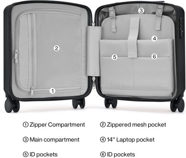 Hanke 16 Inch Underseat Carry On Luggage, Airline-Approved Hard Shell Small Suitcase with Spinner Wheels, Lightweight Tsa Lock Travel Luggage for Short Trips(Jet Black) - Image 6