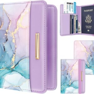 Passport Holder Cover Travel RFID Blocking Passport Cover Rose Gold Cute Flowers Passport Wallet with Elastic Band for Women