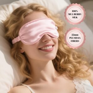 Pure 22 Momme 6A Grade Mulberry Silk Sleep Mask for Side Sleepers – Adjustable, 100% Blackout Eye Mask with Travel Pouch (Pink)