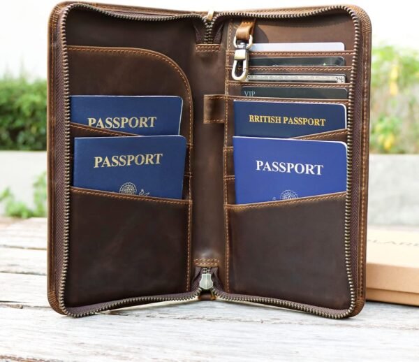 Polare Full Grain Leather Family Travel Passport Wallet and Documents Organizer RFID Blocking Case Holder Fits 6 Passports for Men and Women - Image 4