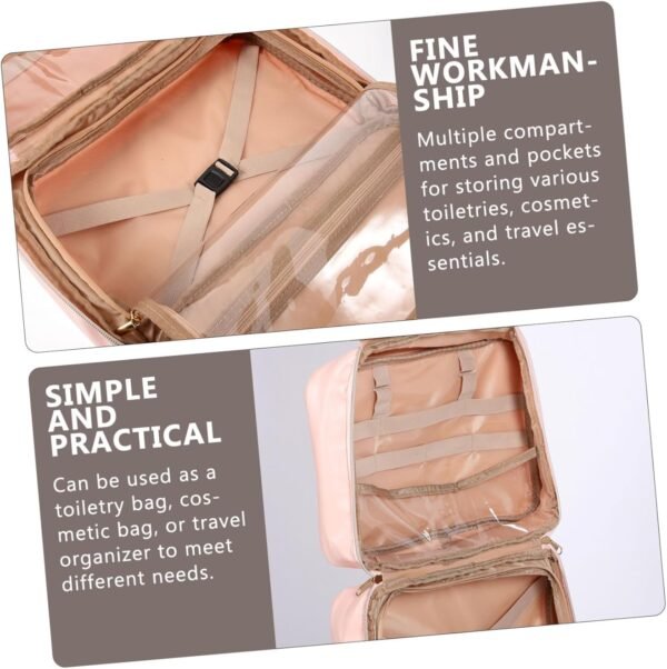 Wakauto PU Leather Toiletry Bag for Women Multi Compartment Travel Organizer with Hanging Hook Portable Cosmetic Case for Makeup and Bathroom Essentials - Image 7