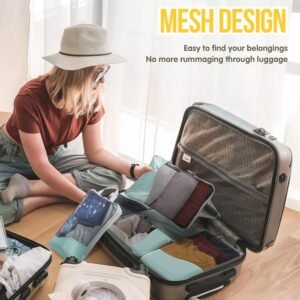 Compression Packing Cubes 8 Set, Dual Zipper Compression Packing Cubes for Travel, See-Through Mesh Packing Bags for Suitcases, packing cubes with shoe bag
