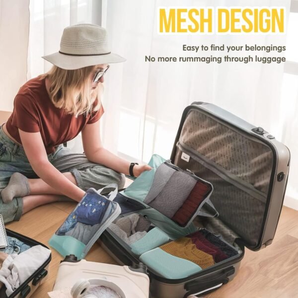 Compression Packing Cubes 8 Set, Dual Zipper Compression Packing Cubes for Travel, See-Through Mesh Packing Bags for Suitcases, packing cubes with shoe bag - Image 2