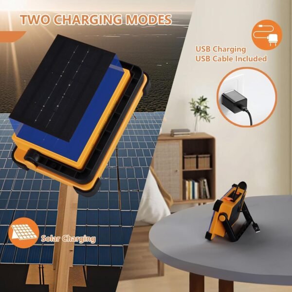 120W Solar Rechargeable Work Light, 144 LED 10000LM Portable Flood Light with Stand, IP66 Waterproof 4 Modes LED Job Site Lighting Flashlights for Mechanic Camping Fishing Car Repair - Image 3