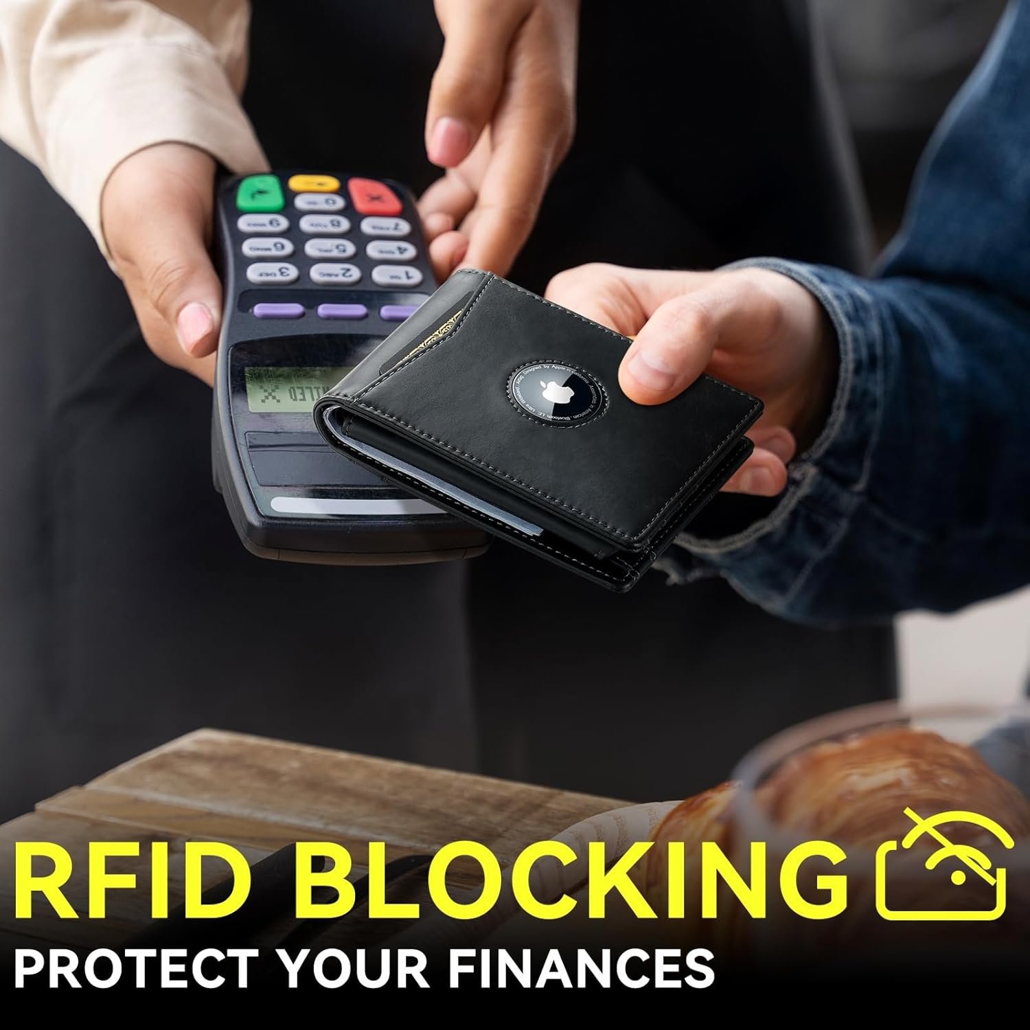 Apple Air Tag Wallet Men: Wallet with Airtag Holder - Wallet for Airtag Men Slim Minimalist with ID Window RFID Leather Wallet - Image 4