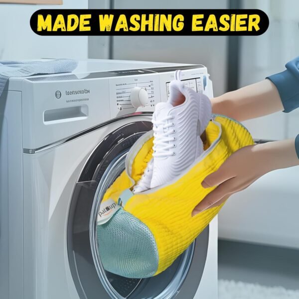 2PCs Shoe Washing Machine Bag with Shoe Tree - Durable Sneaker Wash Bag for All Shoe Sizes and Types - Shoe Laundry Cleaning Bag Washer (Yellow) - Image 6