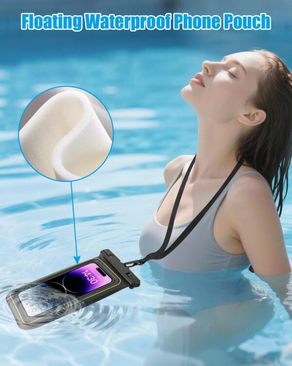 Waterproof Phone Pouch 2 Pack, IP68 Floating Waterproof Phone Case, Up to 8.3" Dry Bag for iPhone 16 15 14 13 Pro Max Samsung S25 Ultra S24 S23, Kayak/Beach/Cruise Travel Essentials Black - Image 7