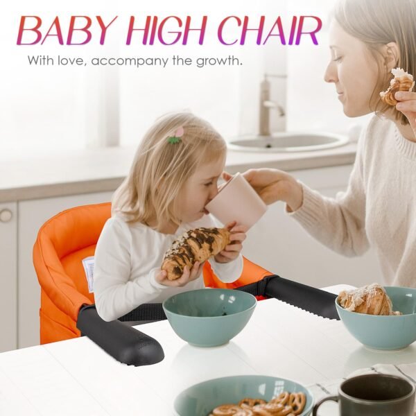 Hook on High Chair,Portable Foldable High Chair for Babies 6-36 Months, Includes Storage Bag (Orange) - Image 2