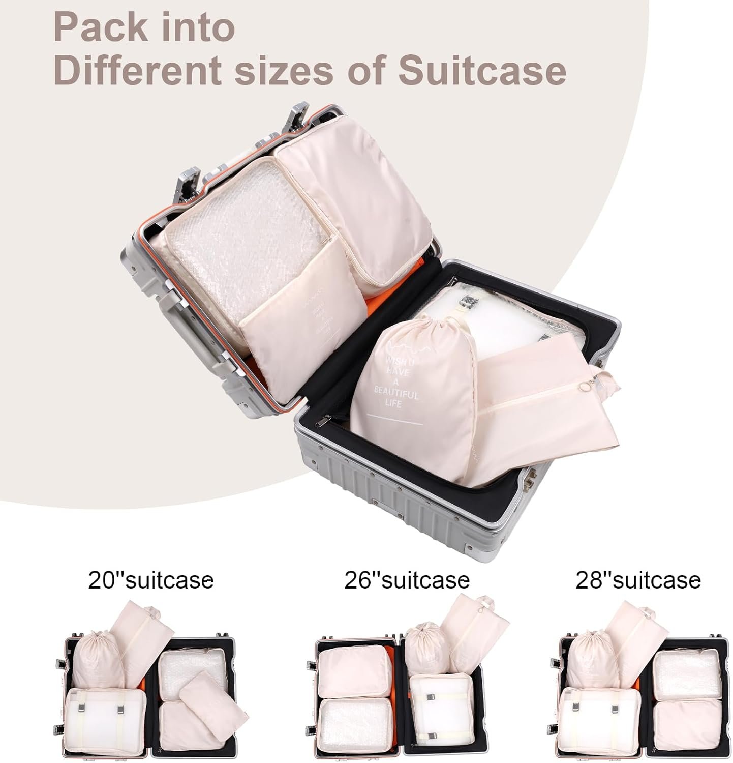 Packing Cubes for Travel Bags Suitcase Organizer Travel Cubes for Packing Luggage Organizer Bags for Packing Gifts for Men (Beige 7 Pcs) - Image 5