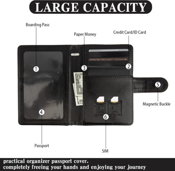 Passport Holder for Travel, Leather Passport Holder, RFID Passport Cover Passport Wallet Premium Passport Case with Card Holder & Pen Slot Travel Must Haves Essentials for Women Men (Black) - Image 5