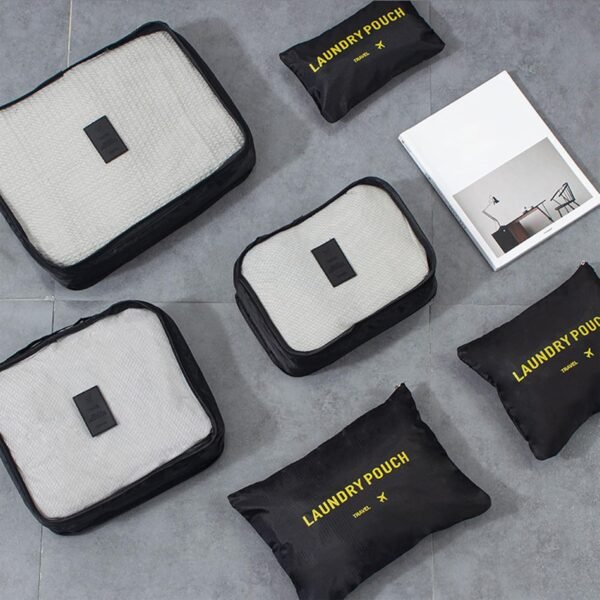 6 Set Packing Cubes for Travel Luggage Packing Bags Reusable Waterproof Suitcase Organizer Bags Set with Shoe Bag and Toiletry Bag (Black) - Image 8