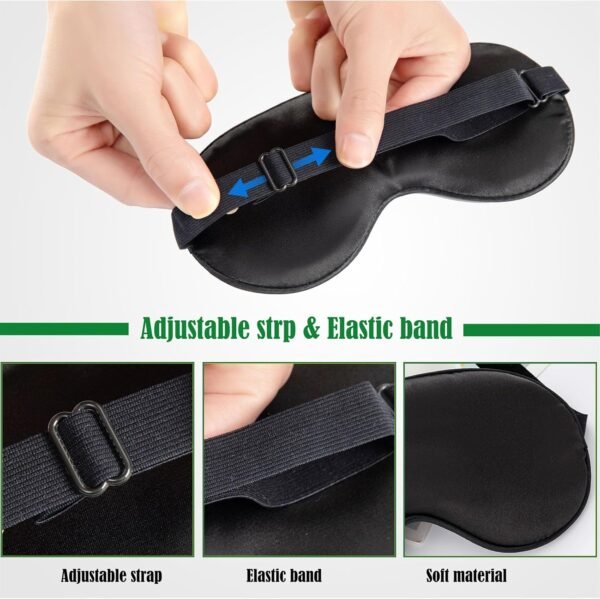Sleep Mask for Women and Men 2 Pcs Eye Mask for Sleeping Adjustable Strap Blackout Silk Sleep Eye Masks Soft Eye Covers Blindfolds Black 2 Pack - Image 2
