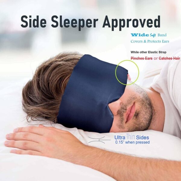 Nature Silk Sleeping Mask Soft Featherweight Eye Mask Large Wrap-Around Blindfold with Adjustable Velcro Blackout for Wild Sleeper Nose Cut (NavyBlue) - Image 4