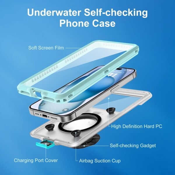 Beasyjoy Waterproof Phone Case, Underwater Snorkeling Diving Phone Case, Universal Self-Check Water Proof Pouch Dry Bag Up to 6.9 Inch for iPhone 16/15/14/13/12/11/Samsung S24/S23/Google - Green - Image 8