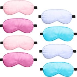 BBTO 8 Pcs Sleep Mask, Silk Eye Mask for Sleeping with Adjustable Strap, Blackout Sleeping Eye Blindfold Soft Silk Mask for Men Women Adults (Light Color)