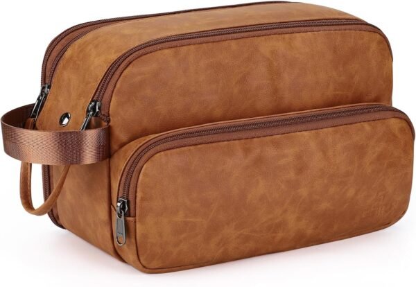 Toiletry Bag for Men, Travel Toiletry Bag Travel Essentials, Dopp Kit Water-resistant Shaving Bag, Bathroom Bag Toiletries Organizer, Brown(PU Leather) - Image 8
