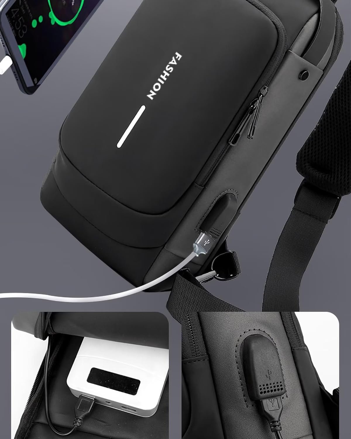 Sling Bag for Men Women, Black Anti-theft Crossbody Bags with USB Charging Port Waterproof Crossbody Sling Backpack Shoulder Bag for Hiking Cycling Running Travel - Image 5