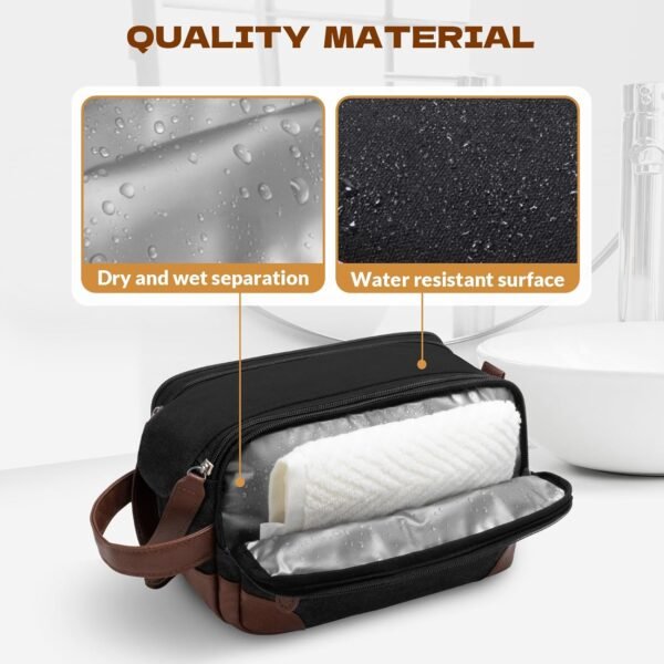 Travel Toiletry Bag for Men - Canvas Toiletries Bag with Multiple Pockets Large Hanging Dopp Kit Travel Bag for Toiletries Essentials Accessories - Black - Image 4