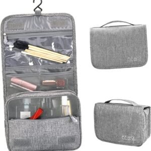 Garneck Multifunctional Large Capacity Hanging Wash Bag with Hook Multi Pocket Toiletry Organizer for Travel Camping Business Trips Portable Foldable Cosmetic Storage Pouch in Light Grey