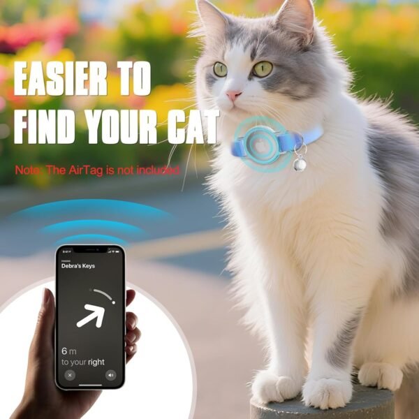 AirTag Cat Collar, Ultra Elastic Cat Tracker Collar, Airtag Holder Compatible with Apple Air Tag, [Lightweight & Scratch Resistant] Adjustable Stepless GPS Pet Collar for Cats Kittens (Blue) - Image 3