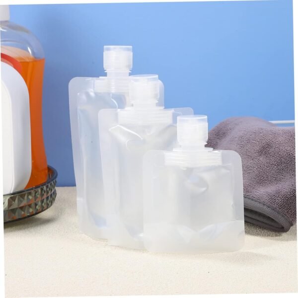 18 Pcs Squeezable Travel Pouches with Funnels Portable Refillable Toiletry Containers in Multiple Transparent Leak Travel Bags for Shampoo Lotion Body Wash Tsa Approved - Image 9