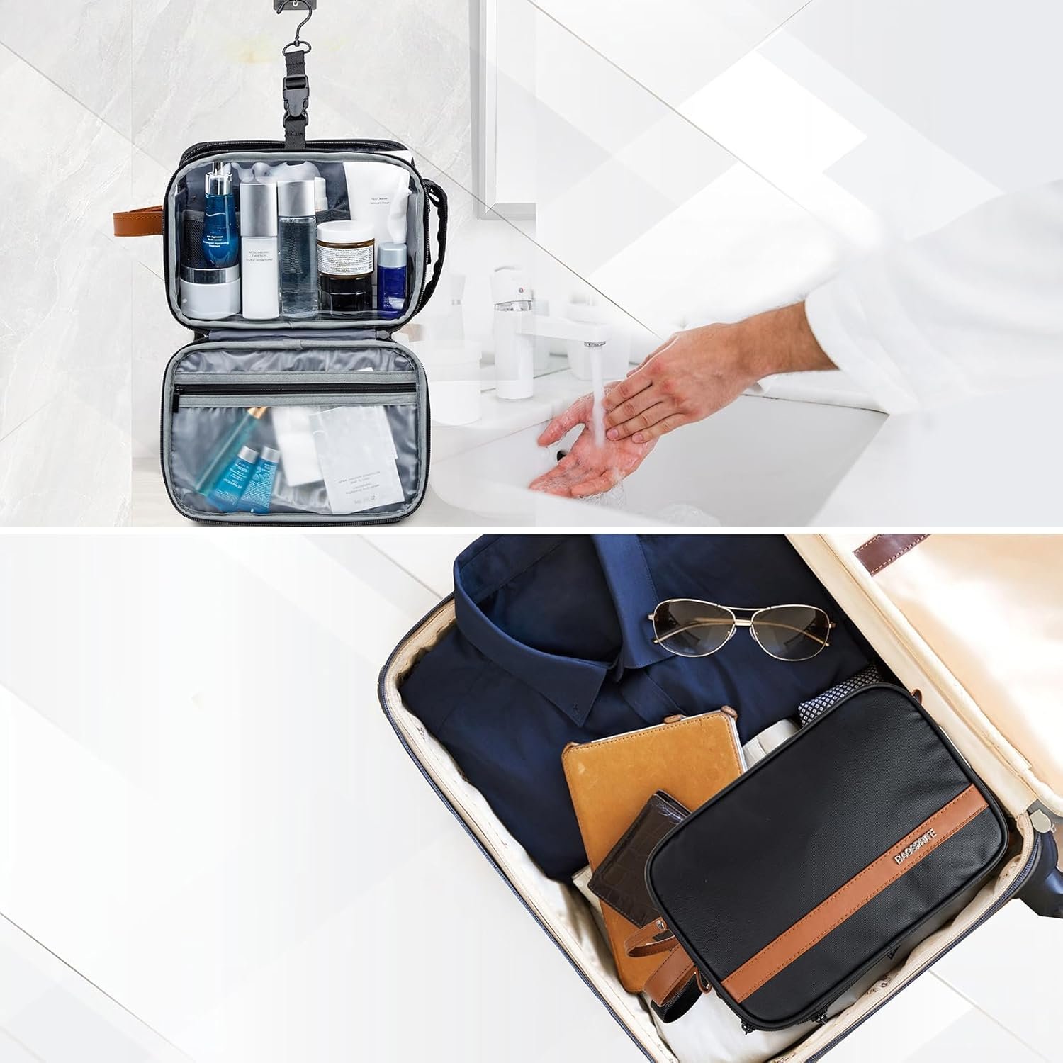 BAGSPRITE Large Toiletry Bag for Men, Women Travel Bag with Hanging Hook, Water-resistant Makeup Cosmetic Bag Shaving Kit Organizer, Bathroom Bag for Traveling - Image 6