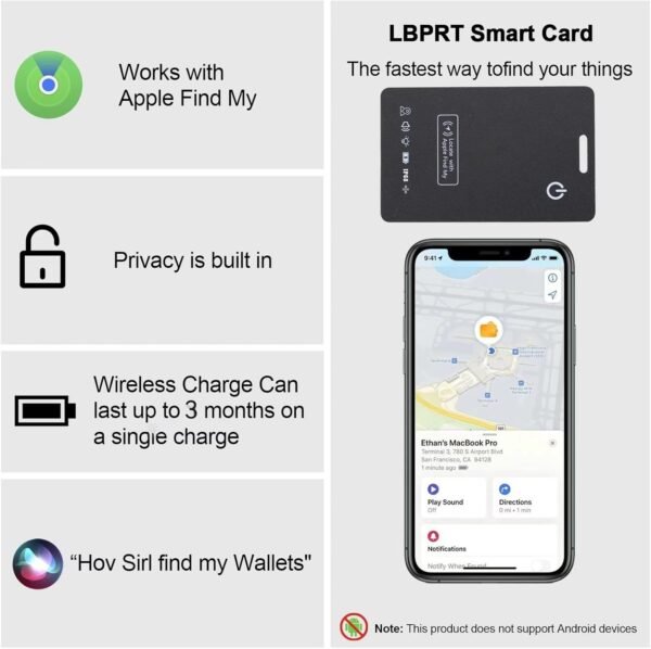 [Apple MFi Certified] LBPRT Airtag Card Wallet Tracker Thin 1.6mm 2 Pack, Rechargeable Air Tag Work with Apple Find My (iOS Only, Android not Supported), Item Finder Locator for Luggage Suitcase Bags