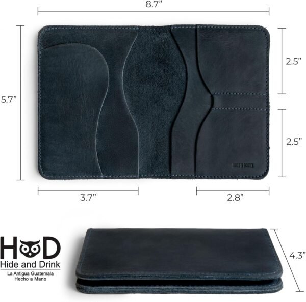 Hide & Drink, Double Passport Cover with Slots for Bills and Keys, Rustic Case, ID Organizer, Full Grain Leather, Handmade Accessories, Slate Blue - Image 4