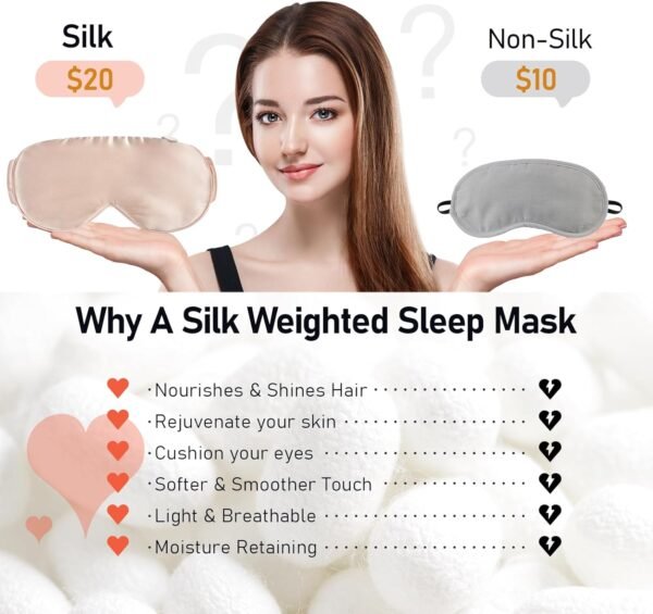 LitBear Weighted Silk Sleep Mask 4.9 oz (140g), Mulberry Silk Sleeping Mask with Detachable Insert, Women Men Pressure Relief Night Light Blocking Eye Mask with Adjustable Strap, for Relax Deep Sleep - Image 4