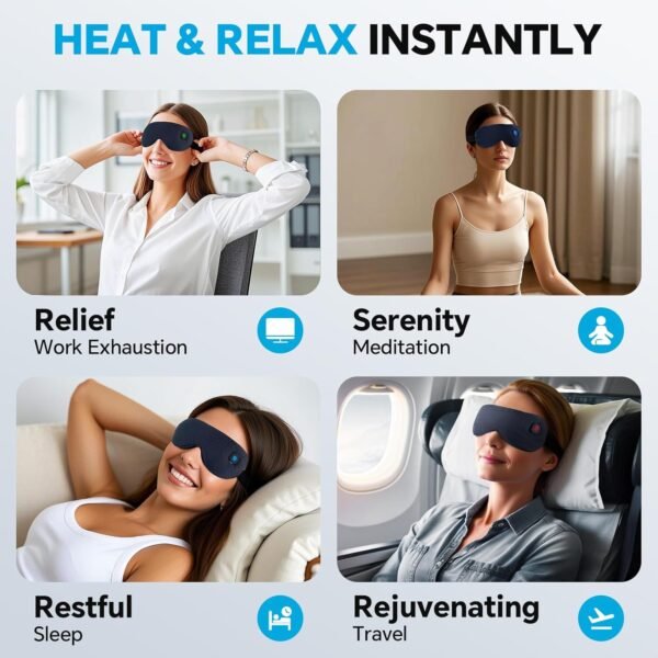 Heated Sleep Mask for Dry Eyes Relief, Rechargeable Warm Compress with 3 Heat Settings, Washable Cover, Cordless Design for Travel & Night Use - Image 6