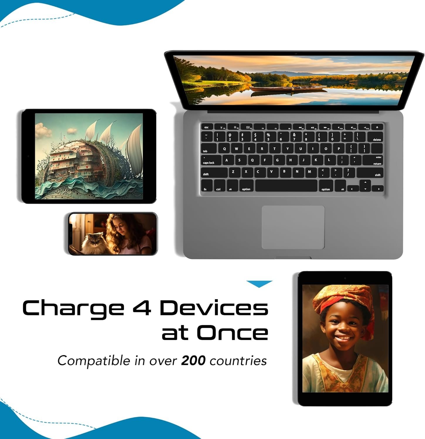 Ceptics World Power Plug Adapter Set, Dual USB & USB-C 3.1A, 20W with QC-PD, 2 USA Outlet Compact & Powerful, Use In Europe, Asia, Australia, Japan, Includes Type A, B, C, E/F, G, I SWadAPt Attachment - Image 7