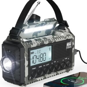 Mesqool Emergency Radio AM/FM/SW/NOAA Weather Radio, 12000 Battery Powered Rechargeable Hand Crank Solar Radio Flashlight Cell Phone Charger, SOS, Including Type-C Adapter Cord