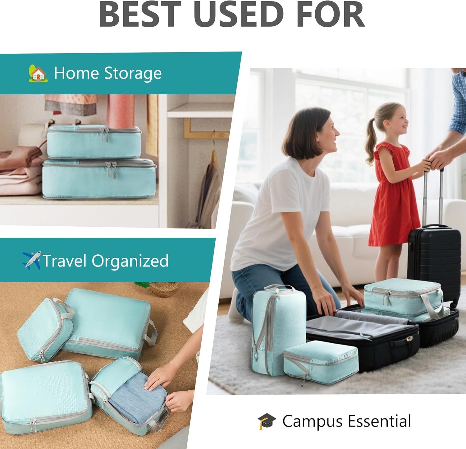 4 Set Compression Packing Cubes for Travel, Suitcase Organizer Bags Set for Luggage, Road Trip Travel Accessories in 4 Sizes (Extra Large, Large, Medium, Small), Blue - Image 7