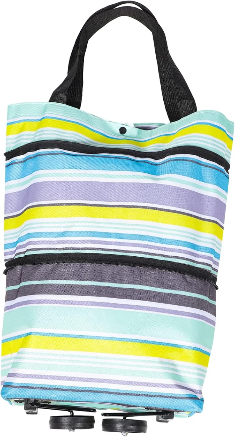 Gatuida Foldable Grocery Trolley Bag with Wheels Large Adjustable Handle Shopping Cart Tote for Groceries and Laundry Portable Reusable Shopping Pouch