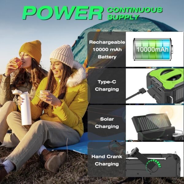 Emergency Weather Radio 37000mWh Solar Hank Crank Radio USB Charged with NOAA/AM/FM, Flashlight, Reading Light, SOS Alarm for Emergency Kit for Indoor Outdoor Power Outage Survival Essentials - Image 6