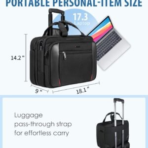 EMPSIGN Rolling Briefcase Laptop Bag,17.3″ Computer bag with wheels, Water Repellent Travel Roller Underseat Bag with RFID Blocking Pocket,Rolling Work Bags for women/men -Black