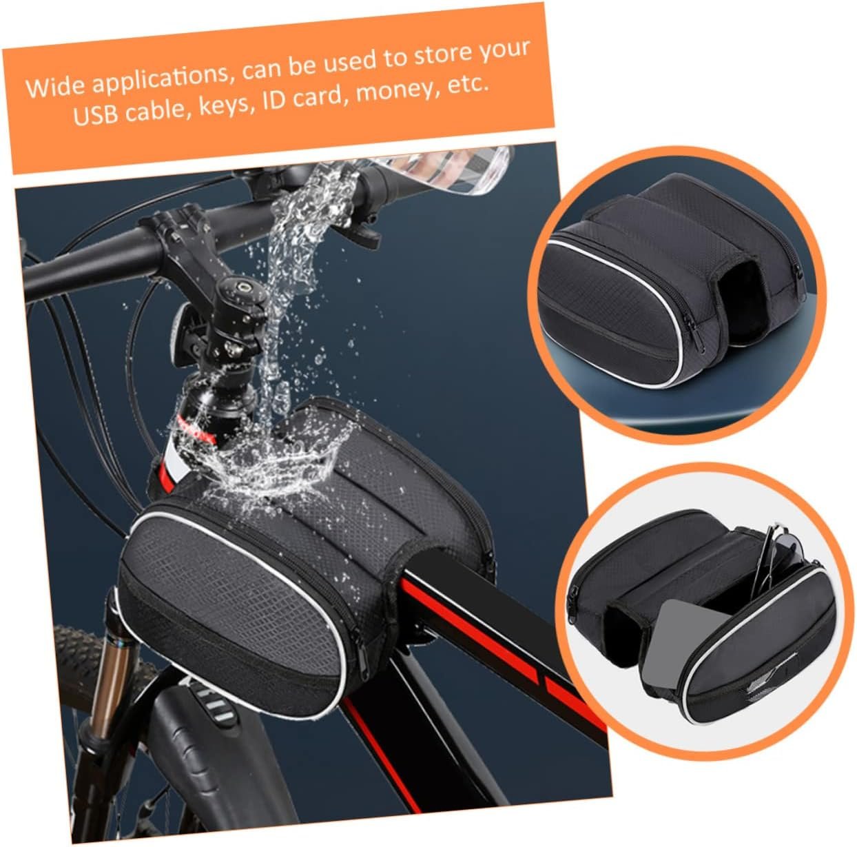 TOYANDONA Multi Function Bike Frame Bag with Zipper Portable Bicycle Tool Pouch for Men Compatible with Mountain Road and Folding Bikes Front Beam Storage for Keys USB Cables and Essentials - Image 4