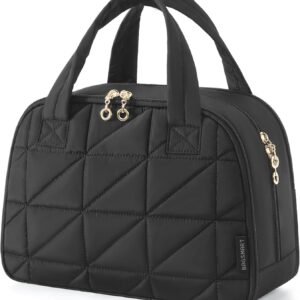 BAGSMART Travel Toiletry Bag, Large Wide-open Travel Bag for Toiletries, Puffy Makeup Cosmetic Travel Bag with Handle-Black