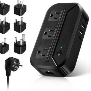 Voltage Converter 2300W Power Step Down 220V to 110V Universal Travel Adapter Power Converter Power Transformer w/ 3 AC Outlets 3 USB Ports 1 Type-C Charging for EU/UK/AU/US/IT/India/South Africa